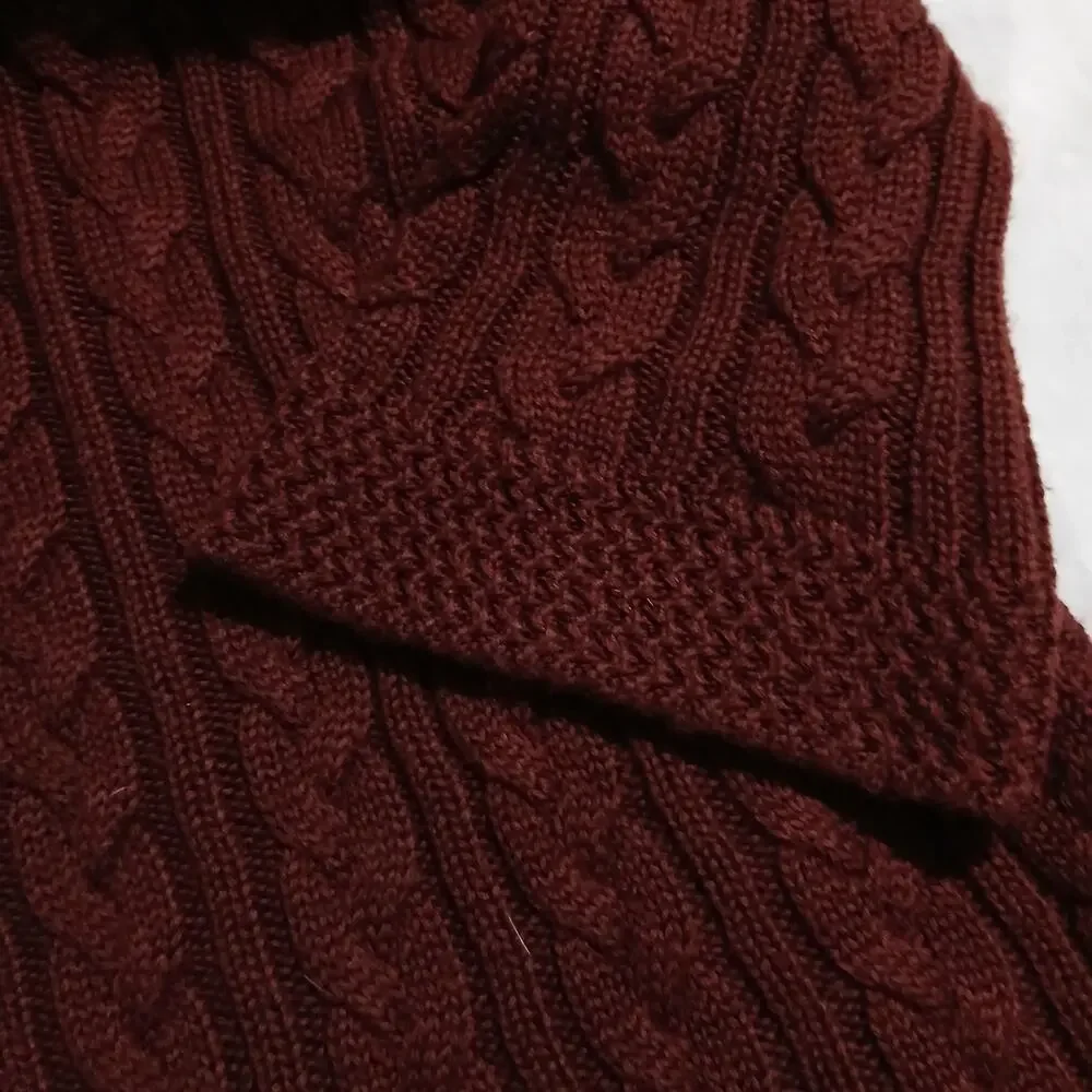 Coldwater Creek L (14/16) Maroon Cable Knit Cowl Neck Wool Blend Tunic Sweater